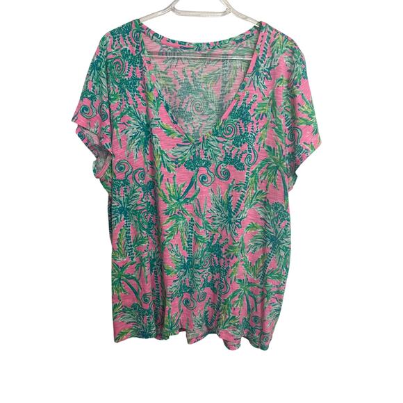 Lilly Pulitzer Tops - Lilly Pulitzer Pink and Green Tropical Blouse XXL